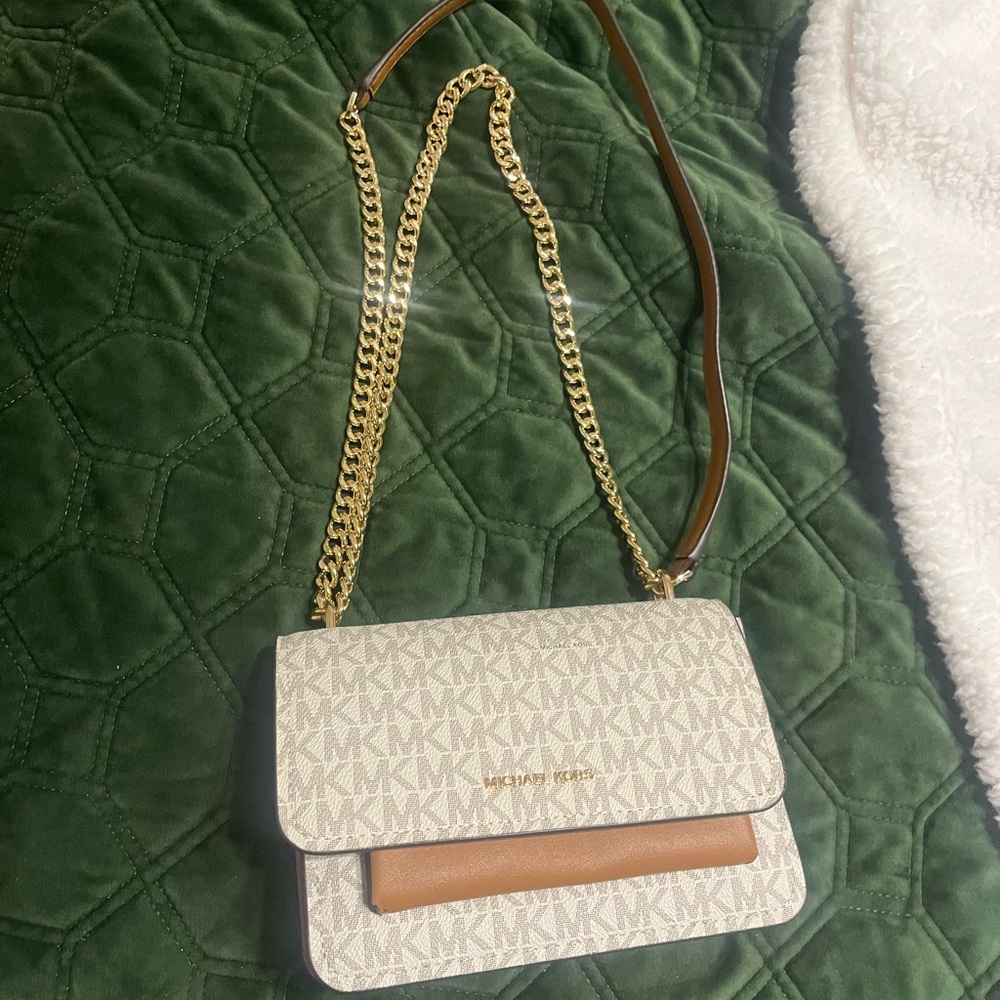 Michael Kors Cream and Brown Crossbody Bag
